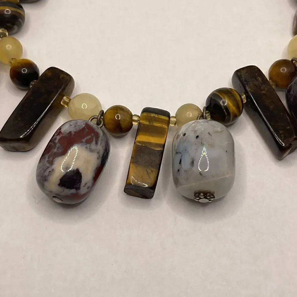 Vintage chunky bracelet natural stone sterling